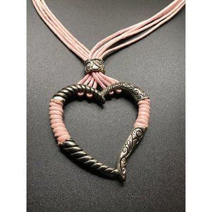 Brighton RARE Heritage Heart PINK Cord Silver Plate Necklace Love and Hearts